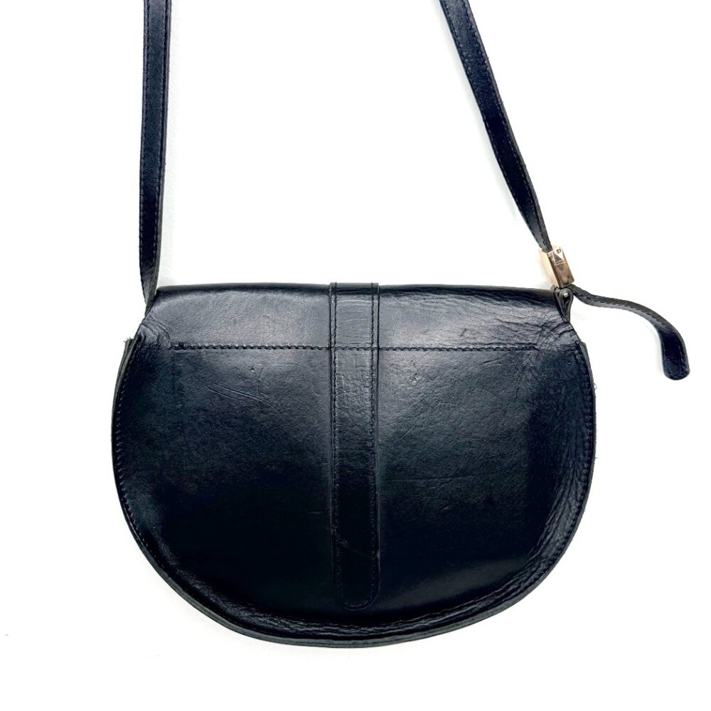 CLARE V Luce Leather Boho Saddle Half Moon Adjustable Crossbody Bag Black Gold - Picture 7 of 11